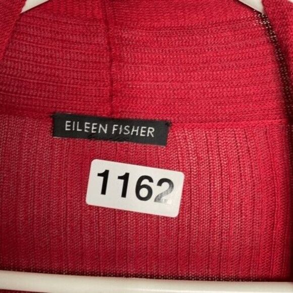 Eileen Fisher Long Sleeve Open Front Cardigan Top Women Size M Burgundy Ribbed - Picture 3 of 7